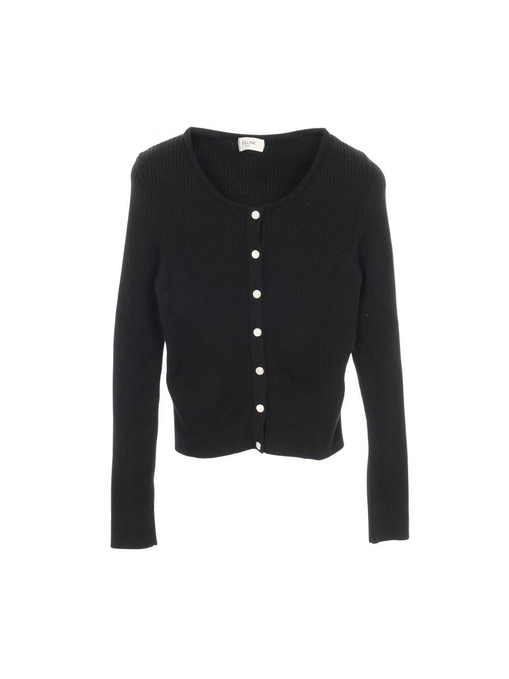 Celine Triomphe Cardigan Wool Black #S #272622C12B